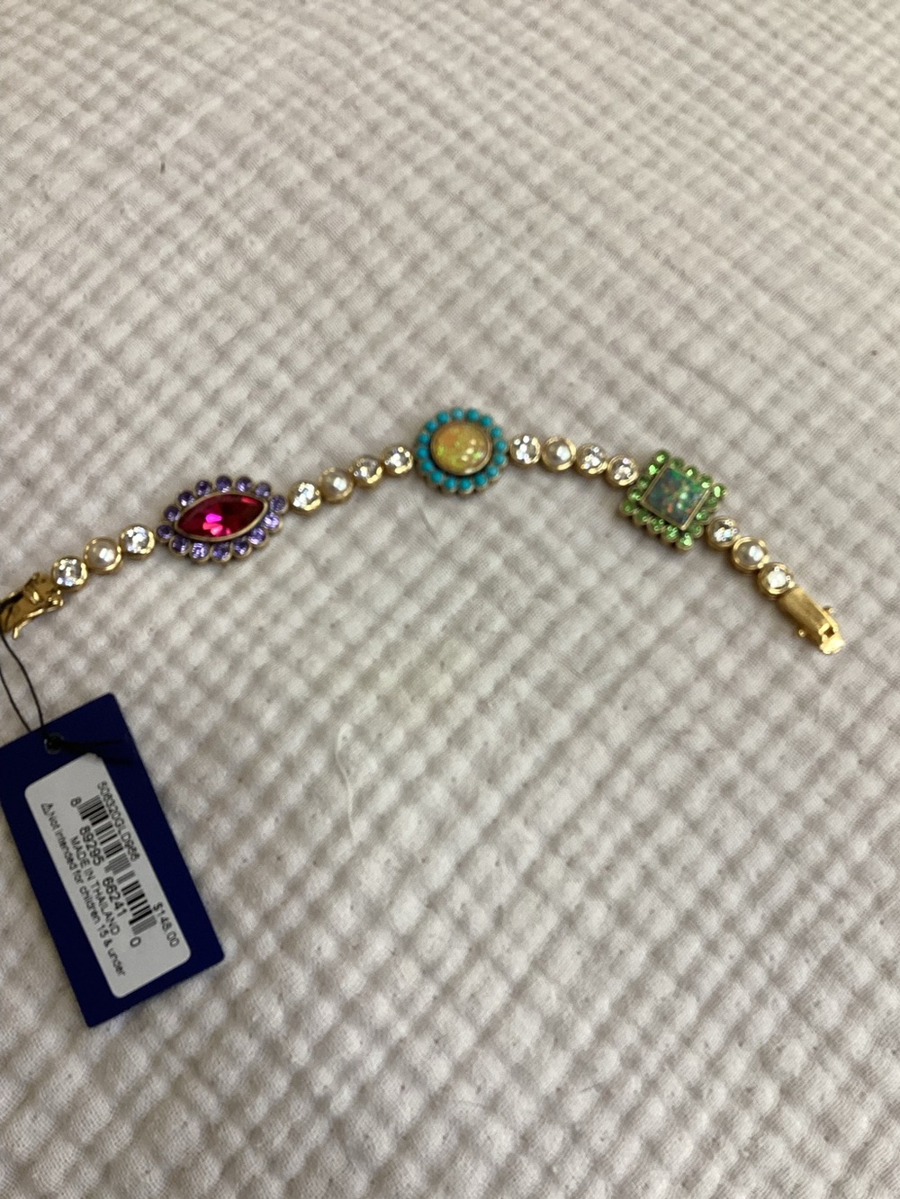 Kurt Geiger Gold Tone Bracelet with Pink, Turquoise & Green Stones NWT - Picture 4 of 6